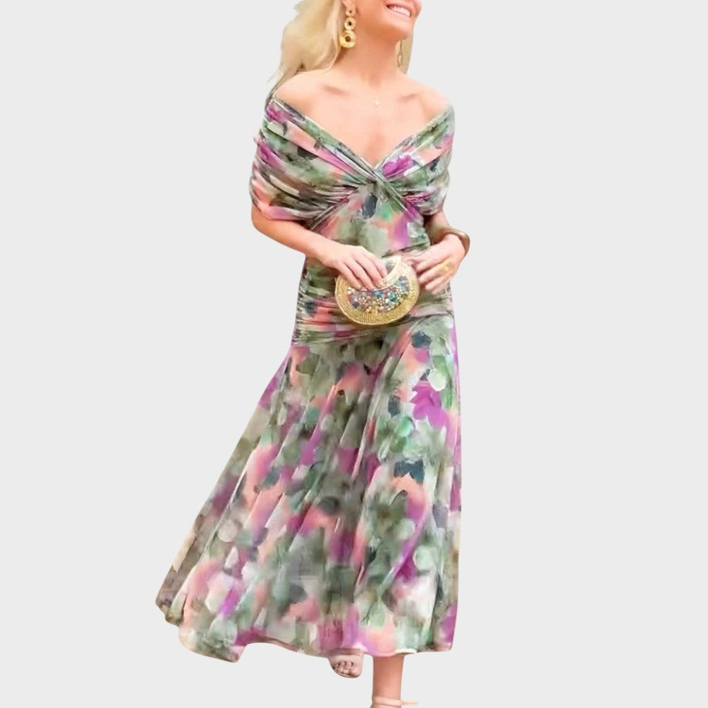 Vestido Midi de Mujer con Escote en V y Manga Larga