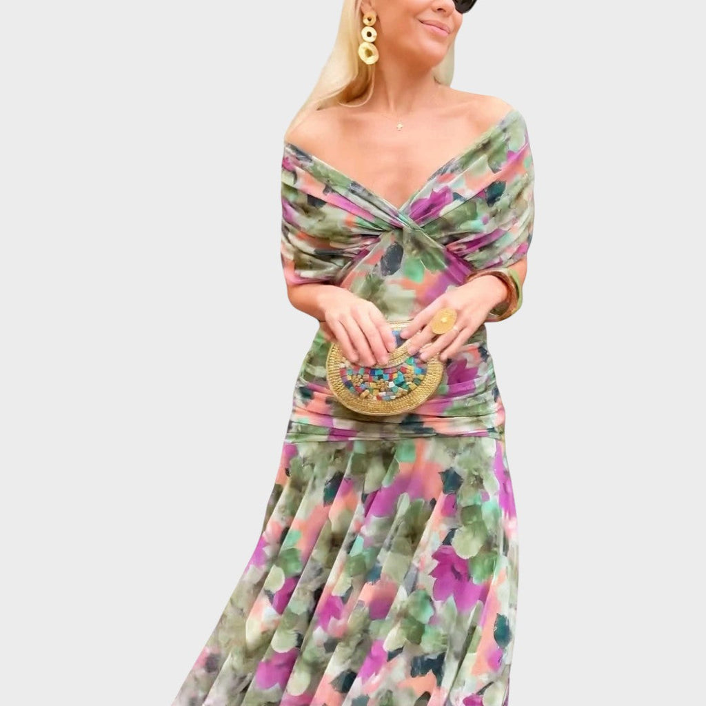 Vestido Midi de Mujer con Escote en V y Manga Larga