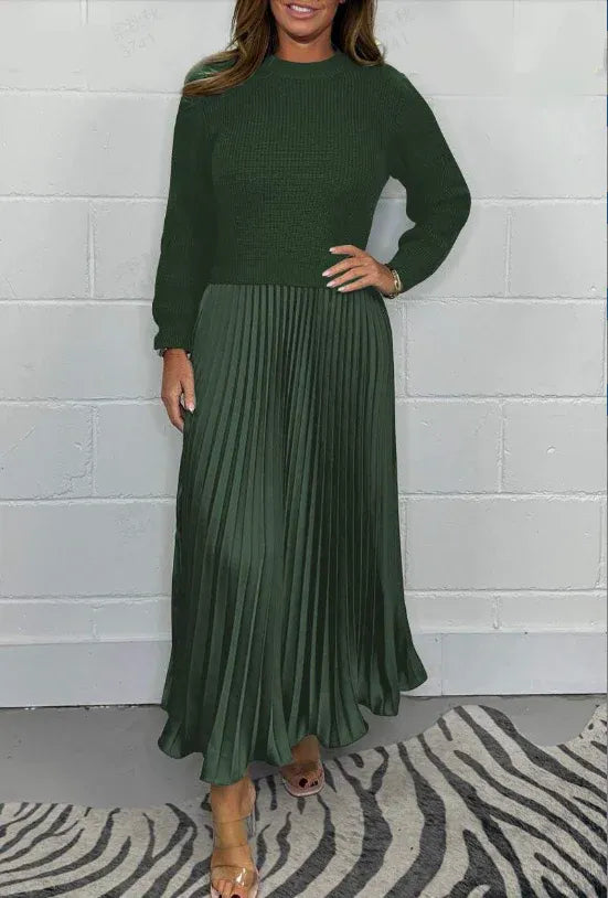 Robe longue avec jersey et jupe plissée | Clau
