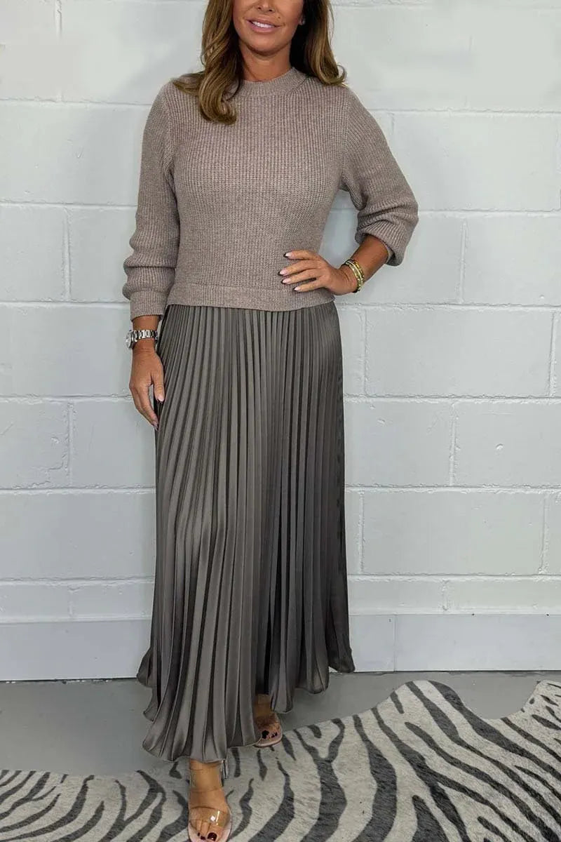 Robe longue avec jersey et jupe plissée | Clau