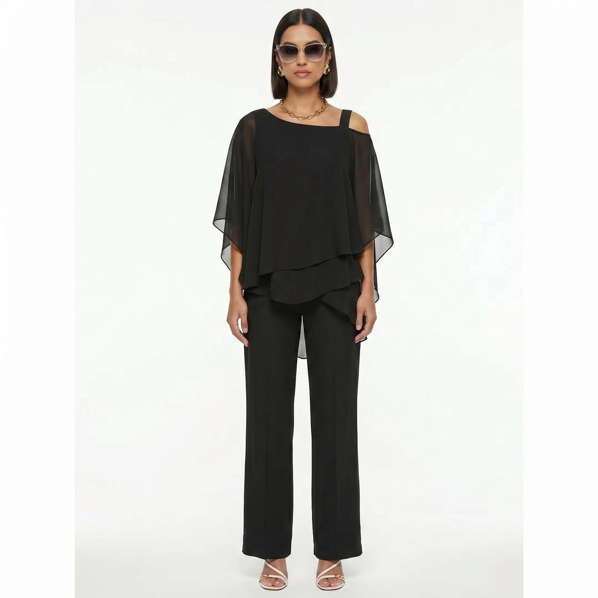 Ensemble Élégant en Gaze Femme Décolleté Asymétrique | Inmaculada