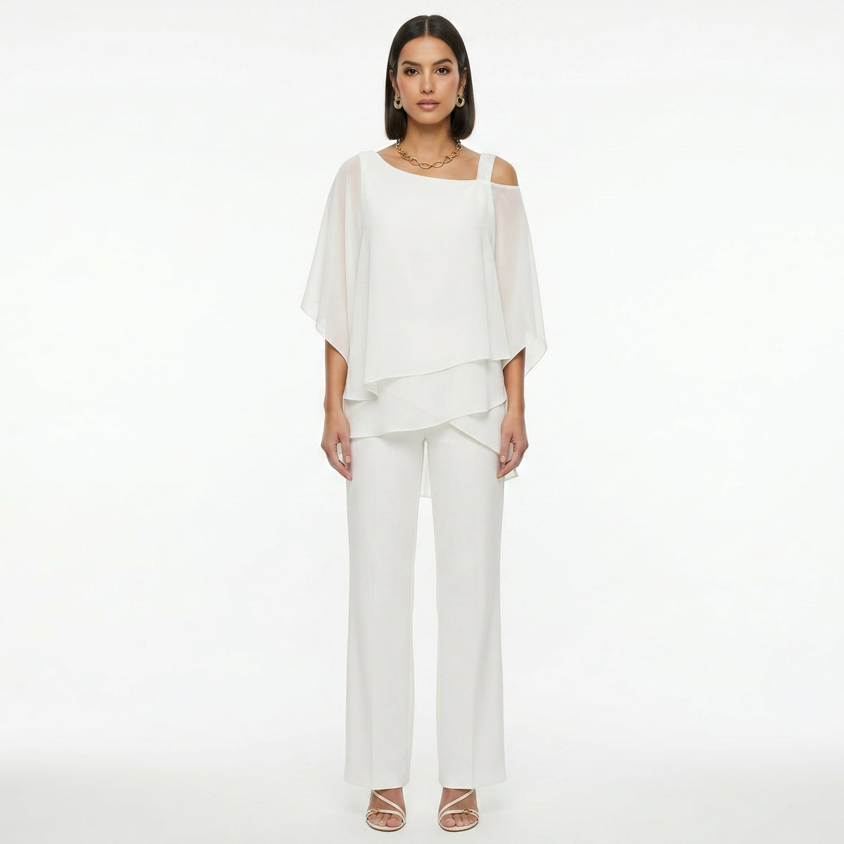 Ensemble Élégant en Gaze Femme Décolleté Asymétrique | Inmaculada