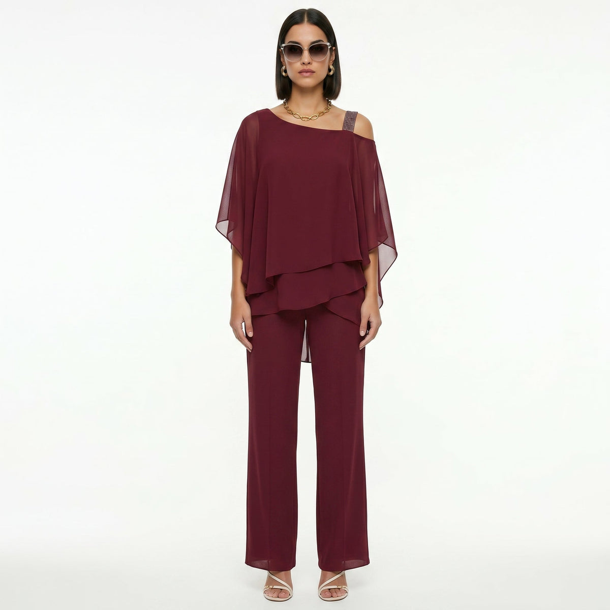 Ensemble Élégant en Gaze Femme Décolleté Asymétrique | Inmaculada