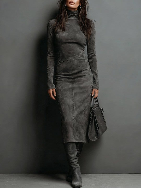 Vestido Largo Ante Elegante Mujer Otoño | Luna Cruz