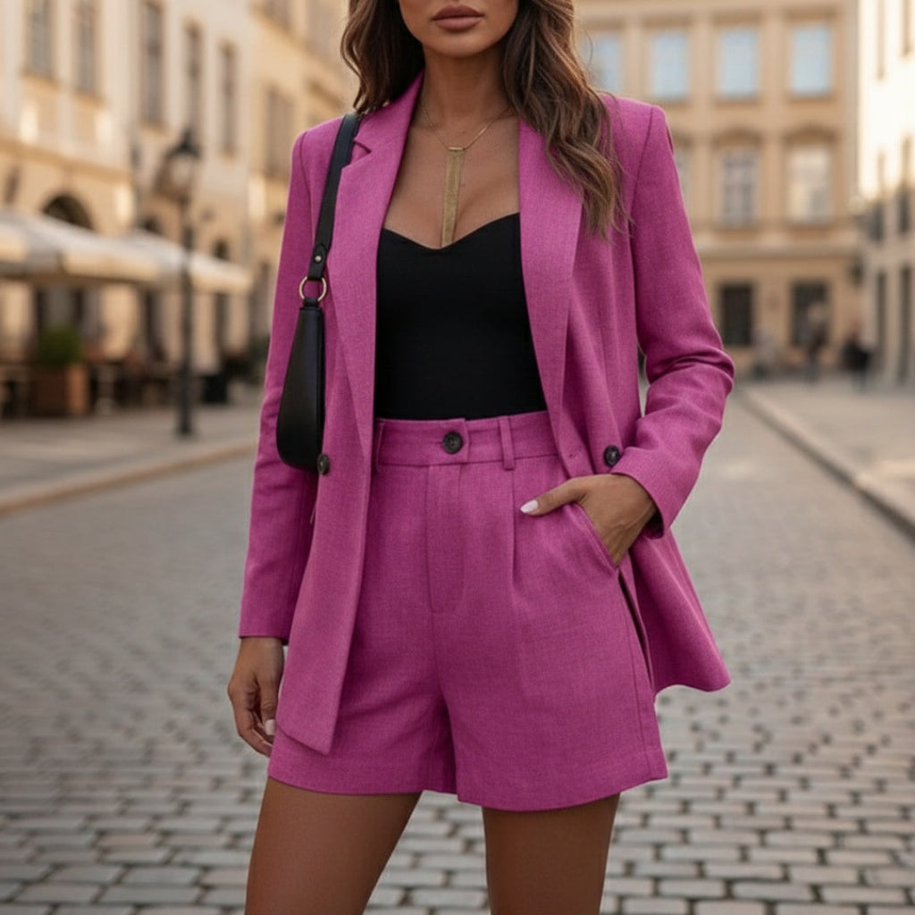 Conjunto Blazer de Doble Botón y Short de Cintura Alta Mujer | Leire