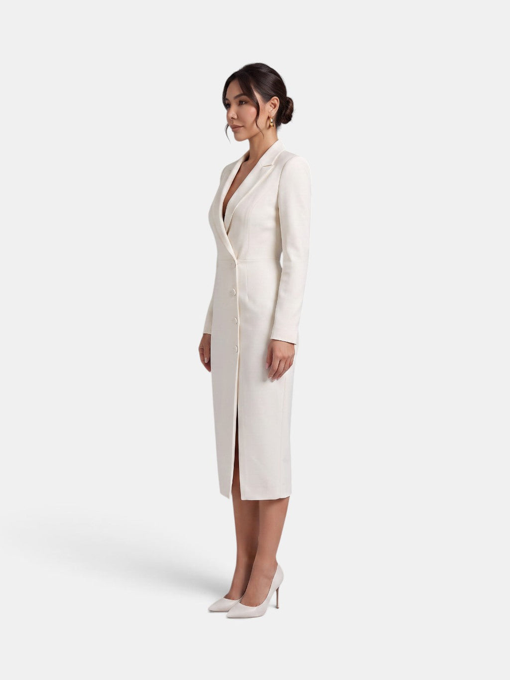 Vestido Blazer Midi Blanco Elegante Mujer | Luna Cruz