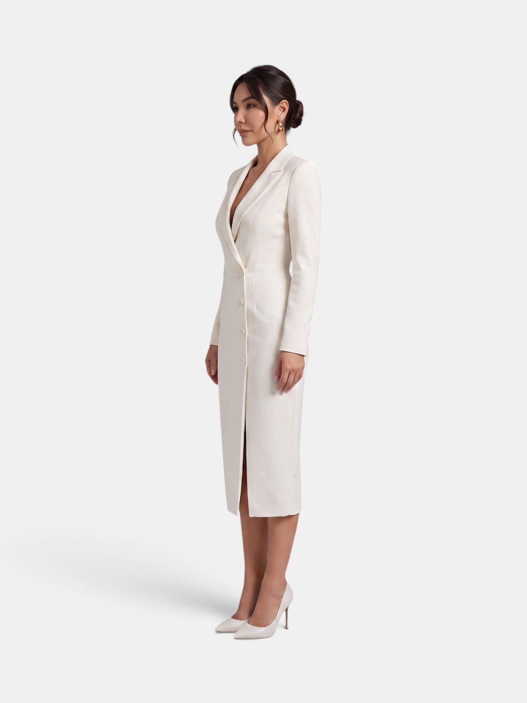 Vestido Blazer Midi Blanco Elegante Mujer | Luna Cruz
