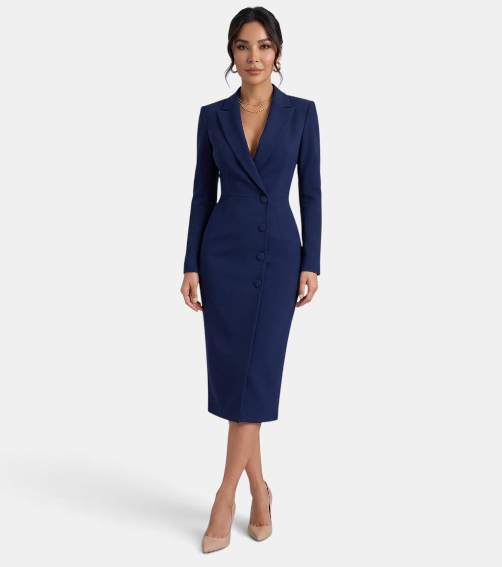 Vestido Blazer Midi Blanco Elegante Mujer | Luna Cruz