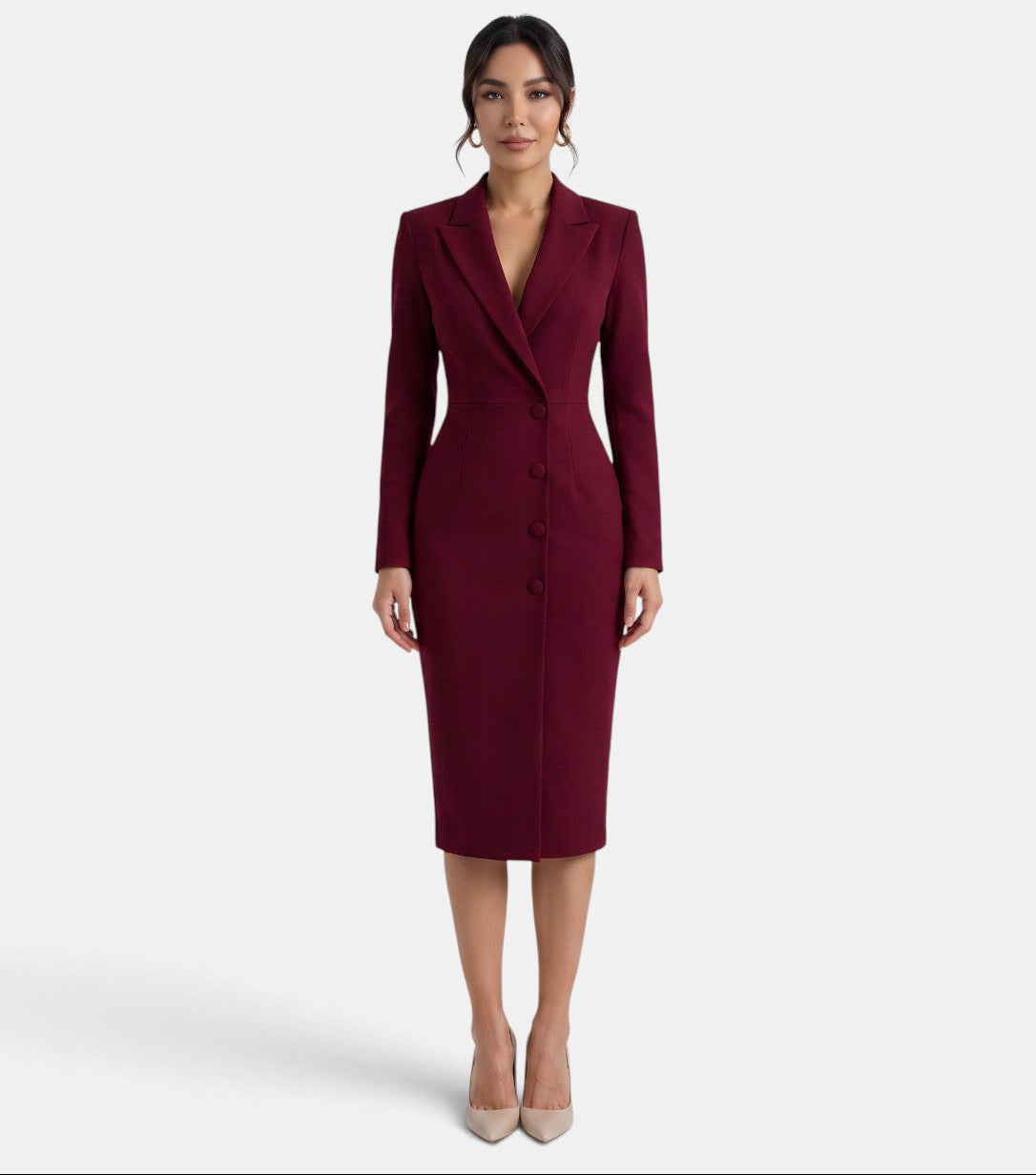 Vestido Blazer Midi Blanco Elegante Mujer | Luna Cruz