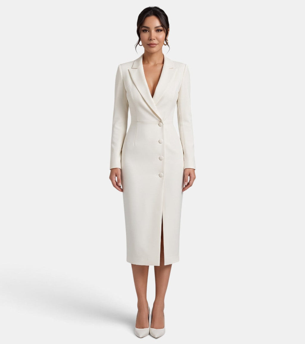 Vestido Blazer Midi Blanco Elegante Mujer | Luna Cruz