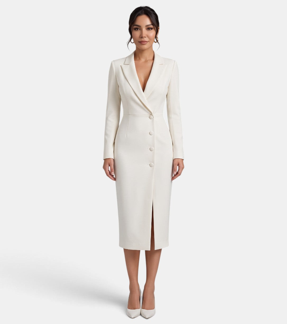 Vestido Blazer Midi Blanco Elegante Mujer | Luna Cruz