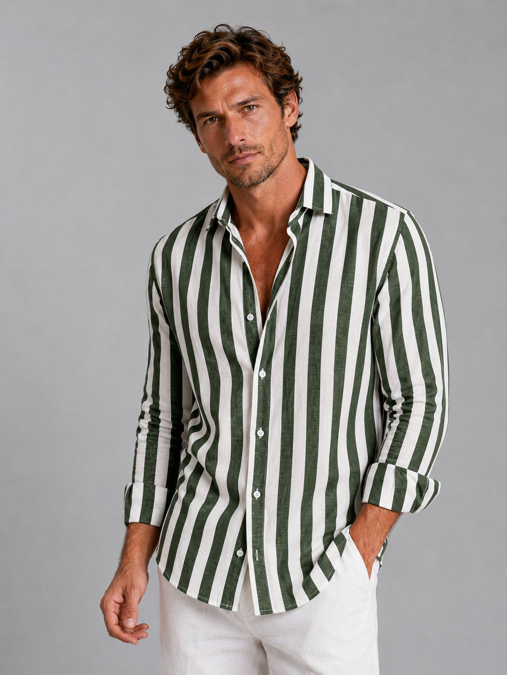 Camisa de Lino de Manga Larga Hombre Rayas | Martin
