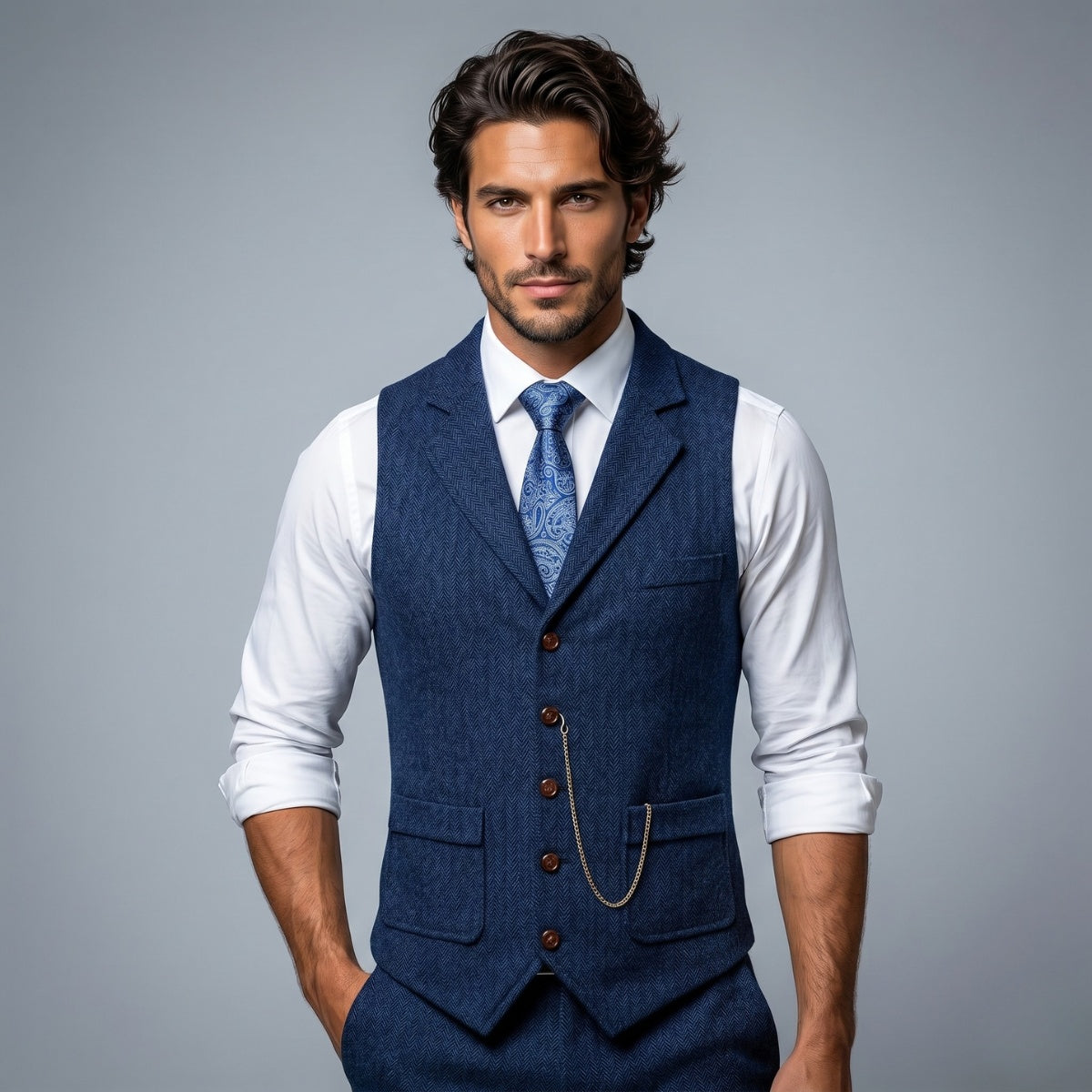 Chaleco de Tweed Hombre Espiga Solapa Entallado | Nicolas