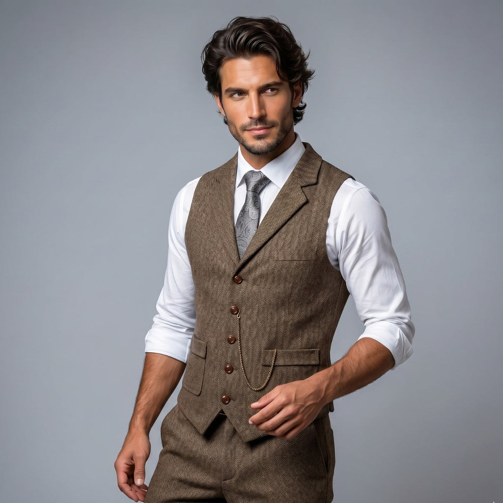 Chaleco de Tweed Hombre Espiga Solapa Entallado | Nicolas