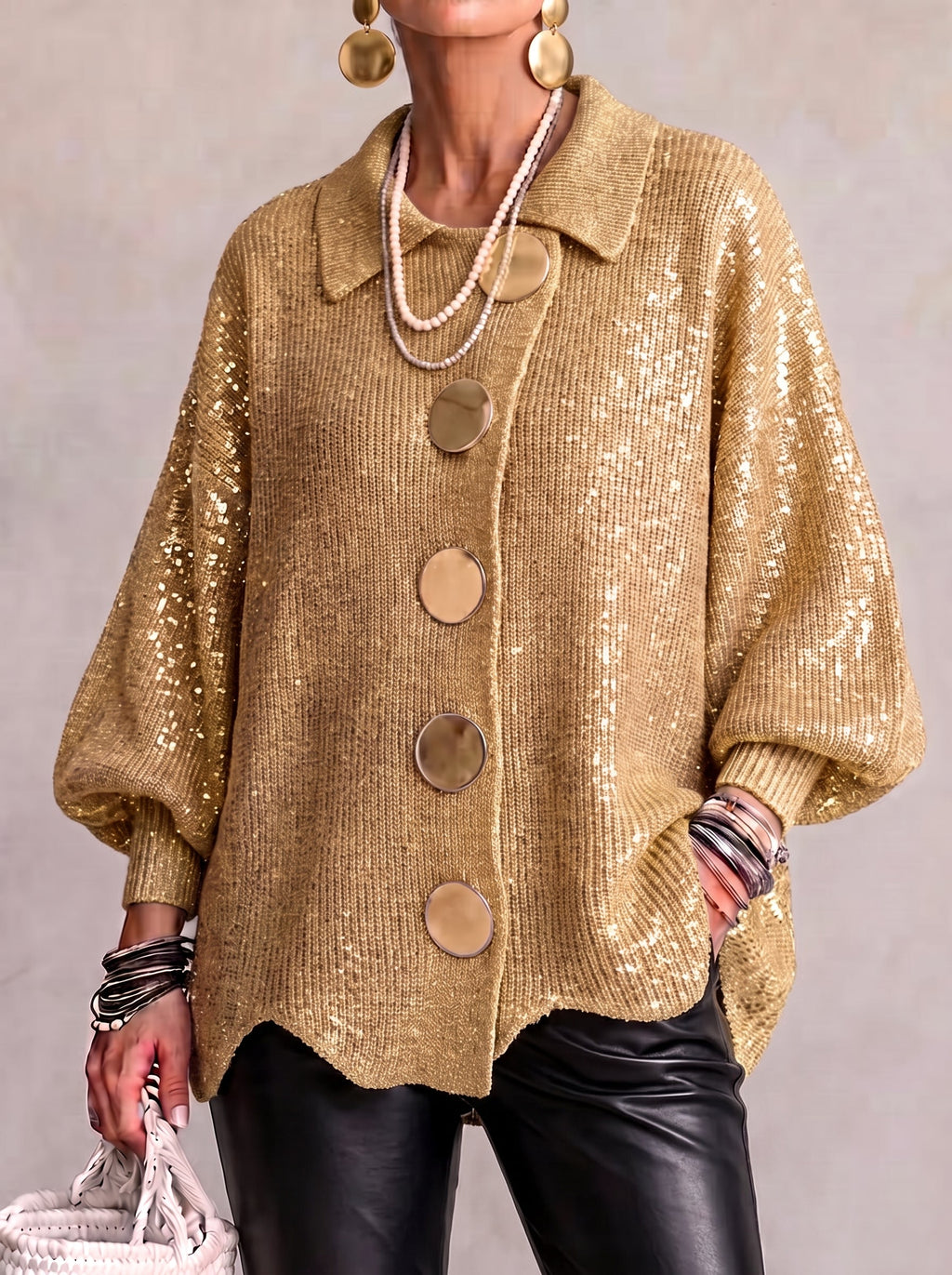 Cárdigan Oversize con Botones Metálicos Mujer | Isadora