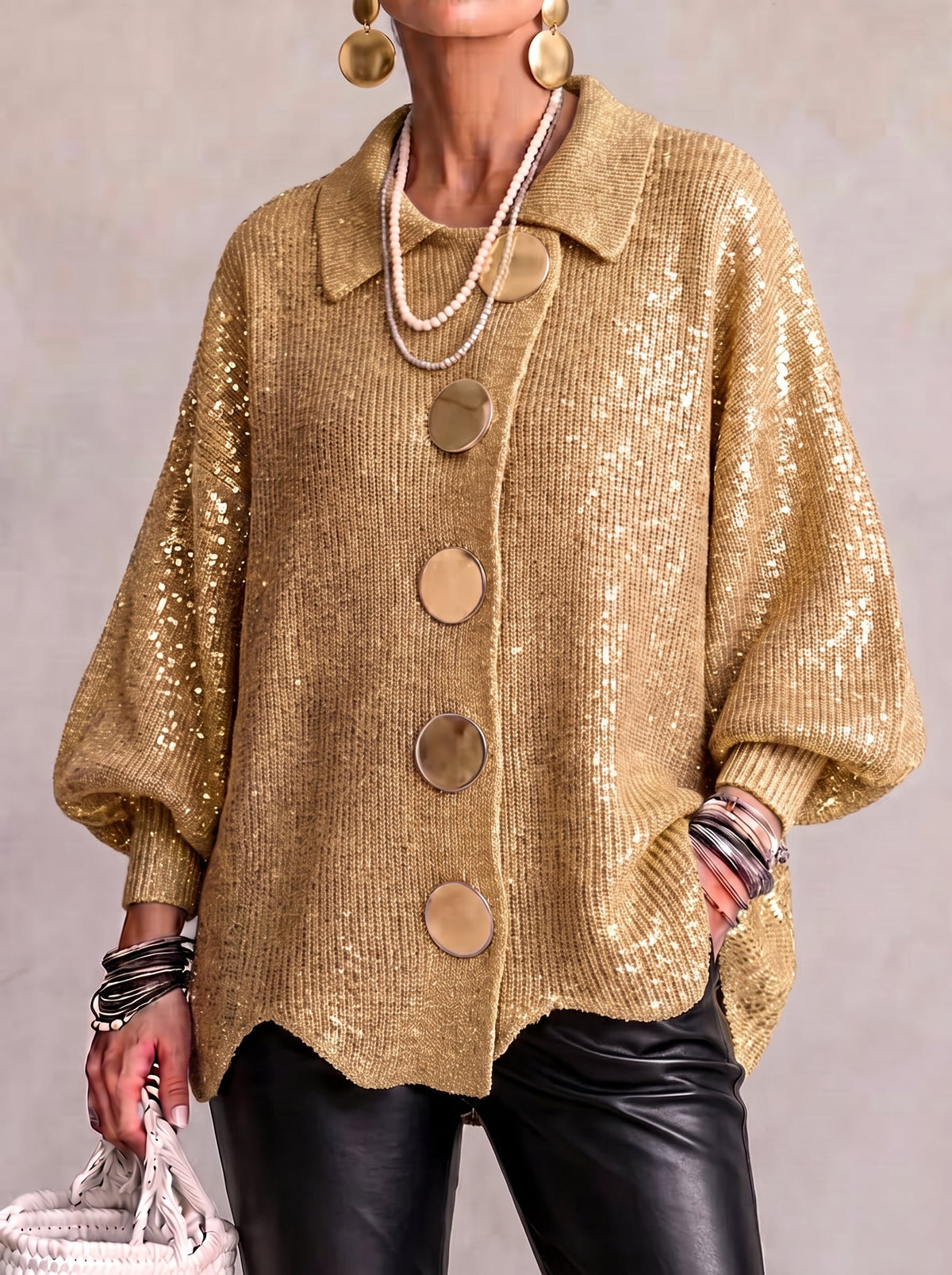 Cardigan oversize à boutons métalliques femme | Isadora