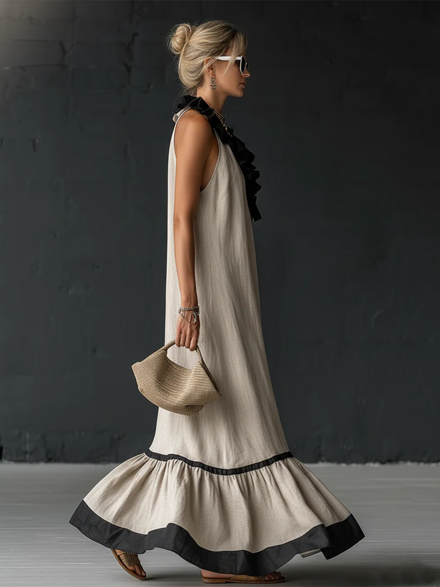 Vestido Maxi con Volantes y Bicolor Boho Premium Otoño | Sofia