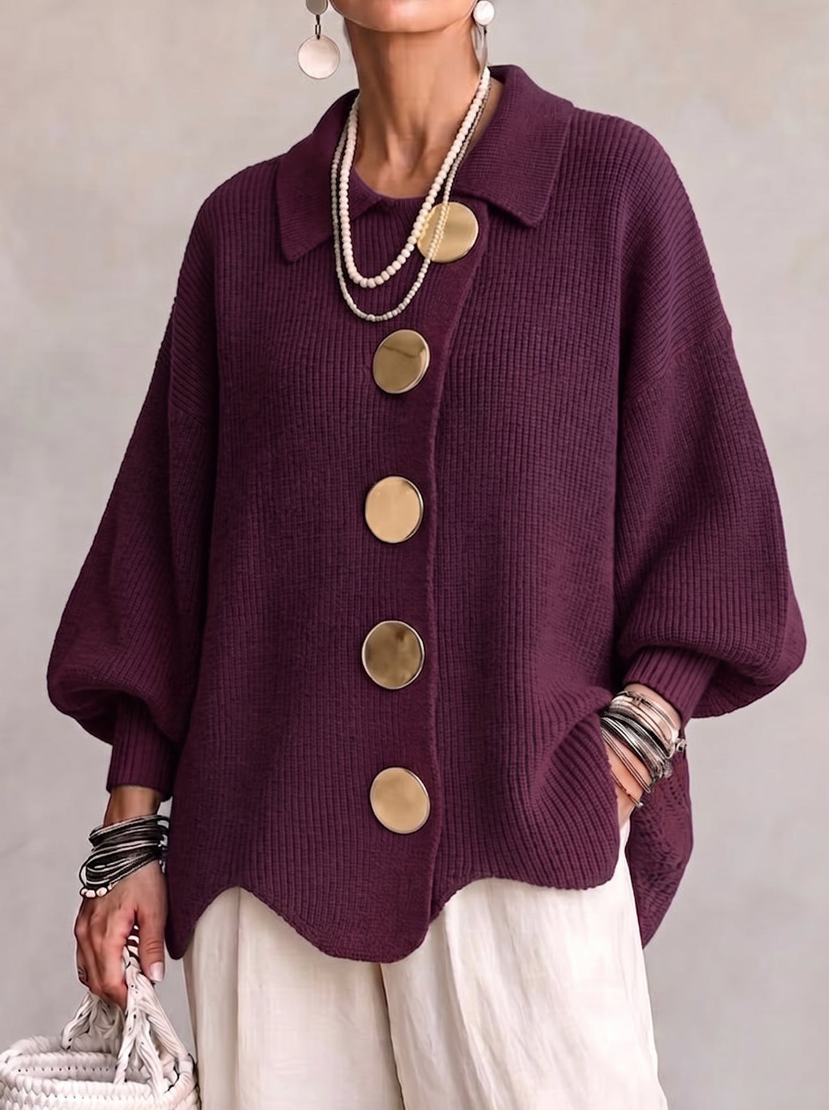 Cardigan oversize à boutons métalliques femme | Isadora
