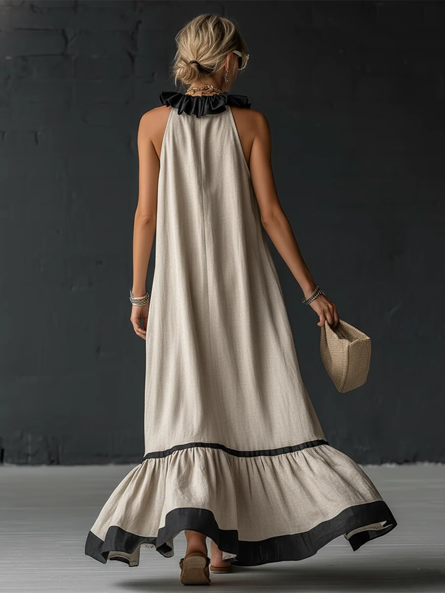 Vestido Maxi con Volantes y Bicolor Boho Premium Otoño | Sofia