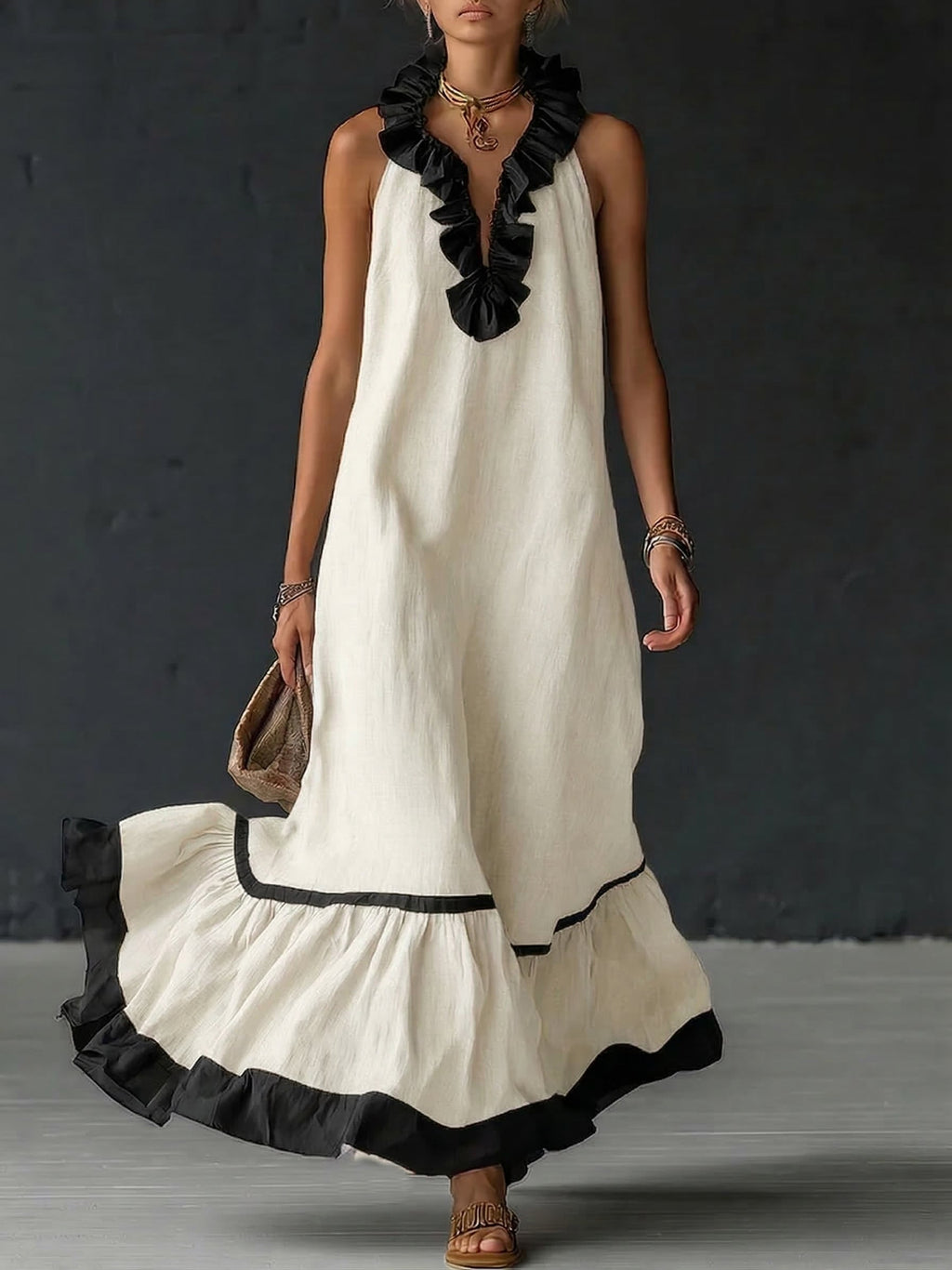 Vestido Maxi con Volantes y Bicolor Boho Premium Otoño | Sofia