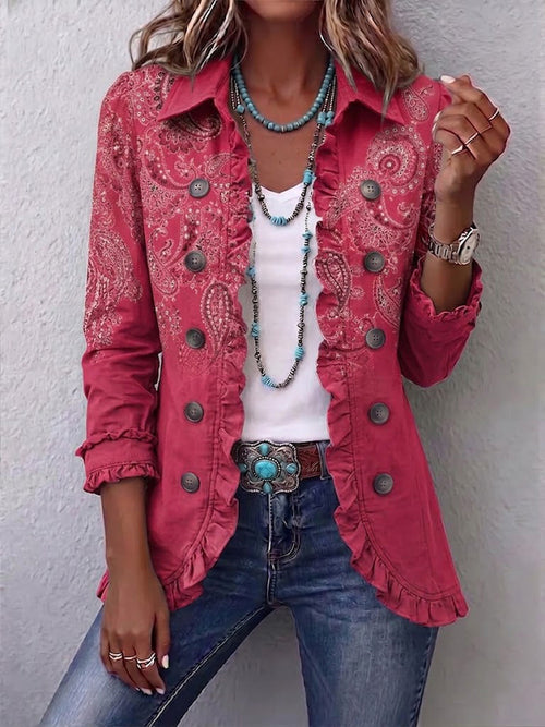 Adoración | Blouson à Volants Rose Imprimé Cachemire | Adoración