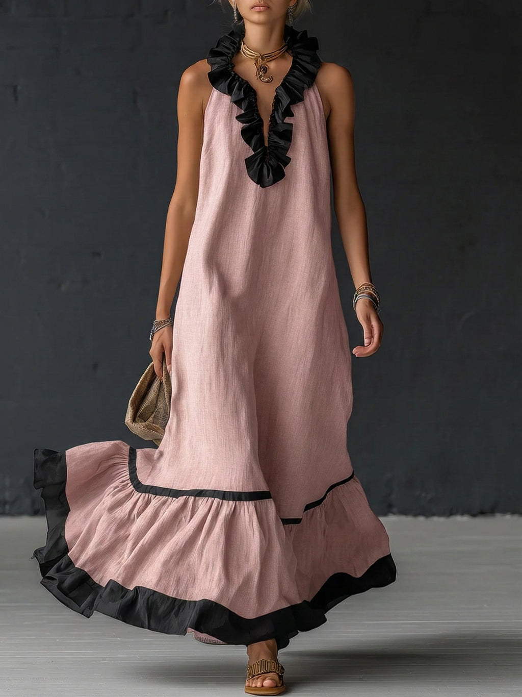 Vestido Maxi con Volantes y Bicolor Boho Premium Otoño | Sofia