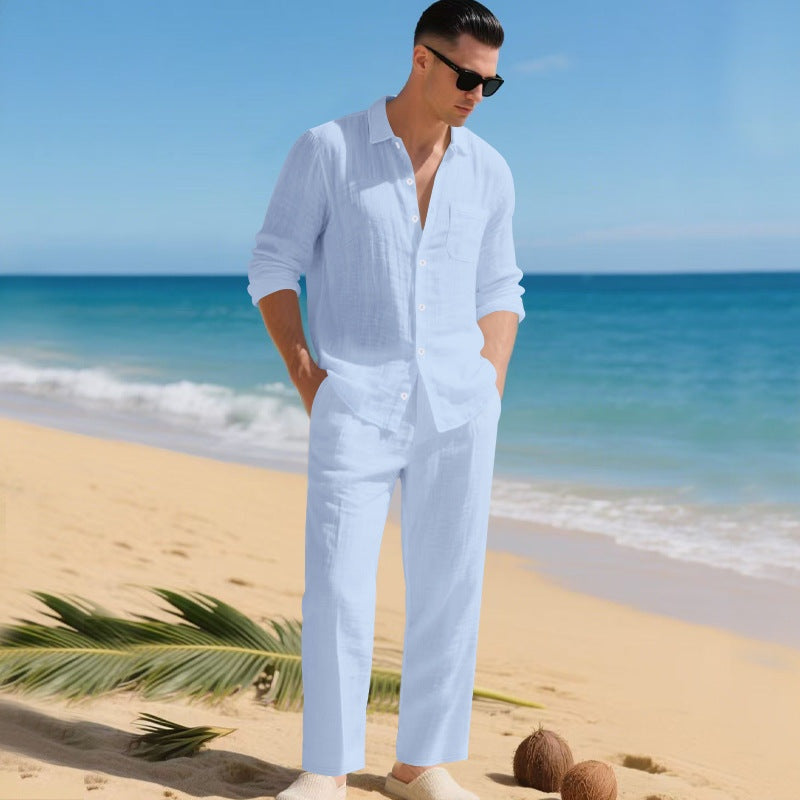 Ensemble en lin homme chemise à manches longues et pantalon | Paul