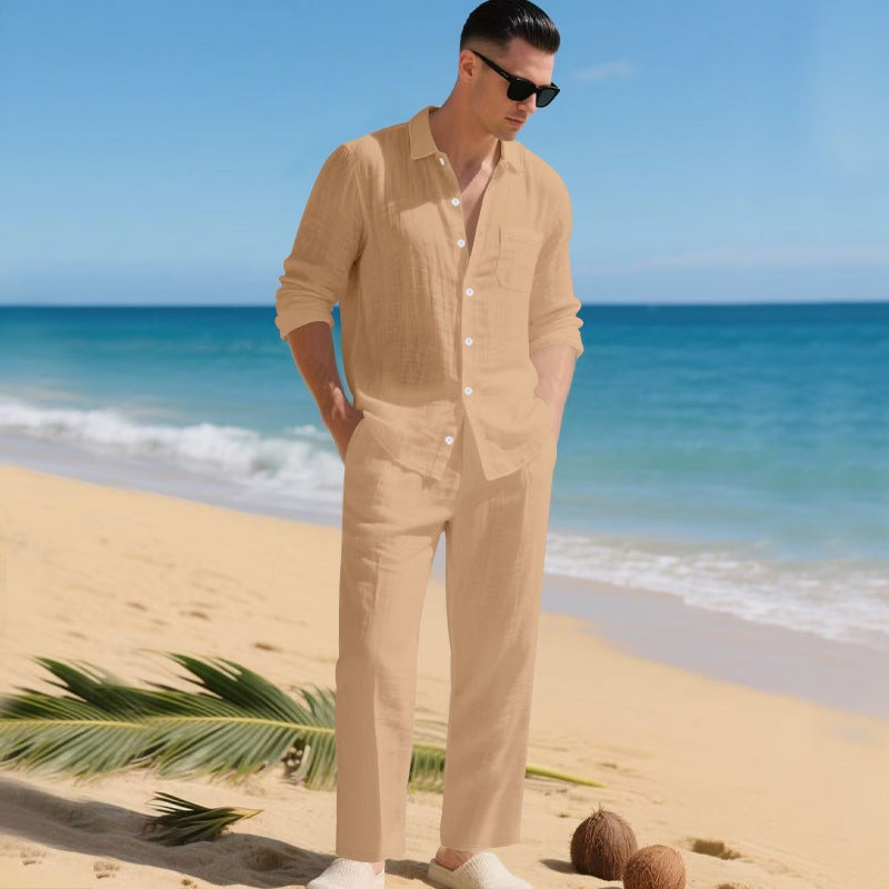 Ensemble en lin homme chemise à manches longues et pantalon | Paul