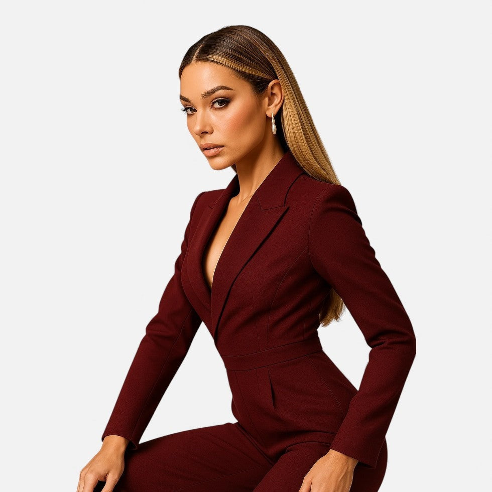 Mono Largo Elegante Mujer Escote V Manga Larga Eventos | Pilar