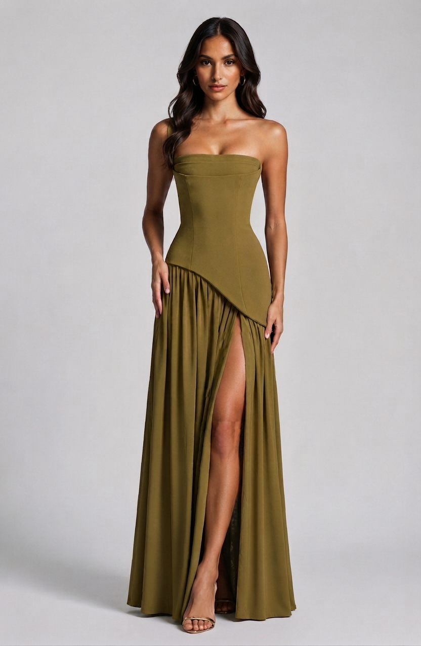 Robe de soirée longue drapée pour femme, corset fendu sur le côté | Raquel