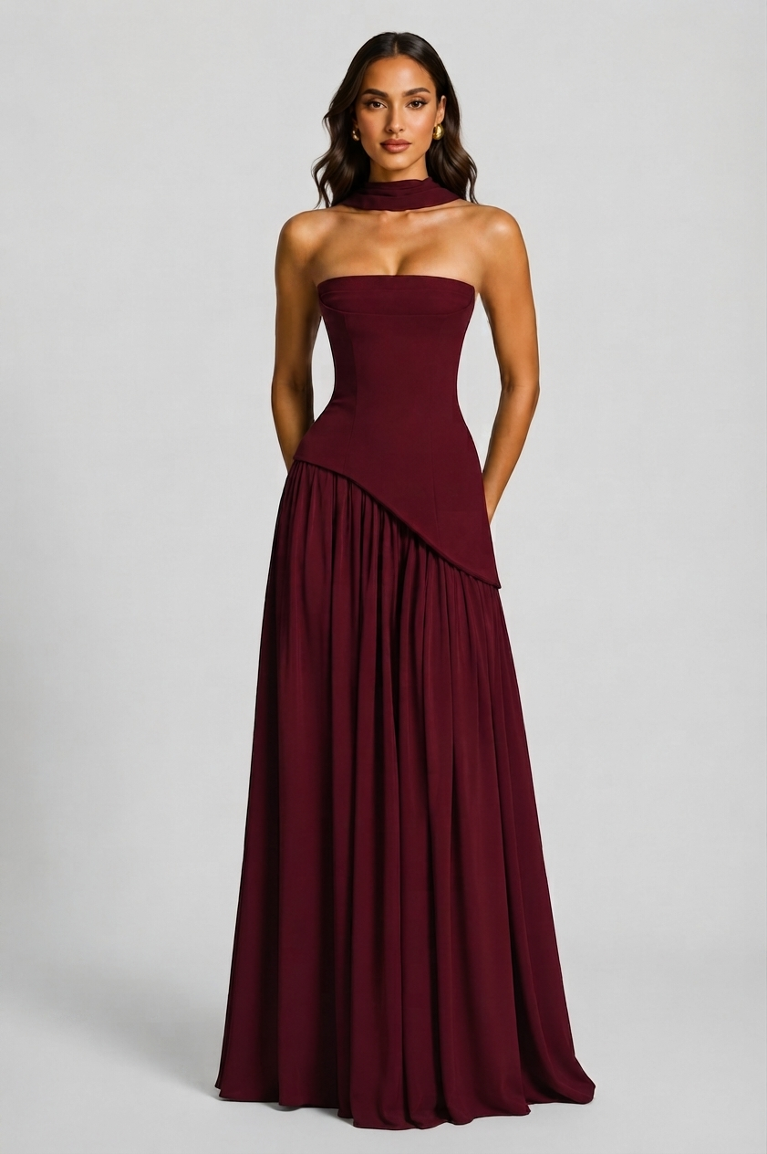 Robe de soirée longue drapée pour femme, corset fendu sur le côté | Raquel