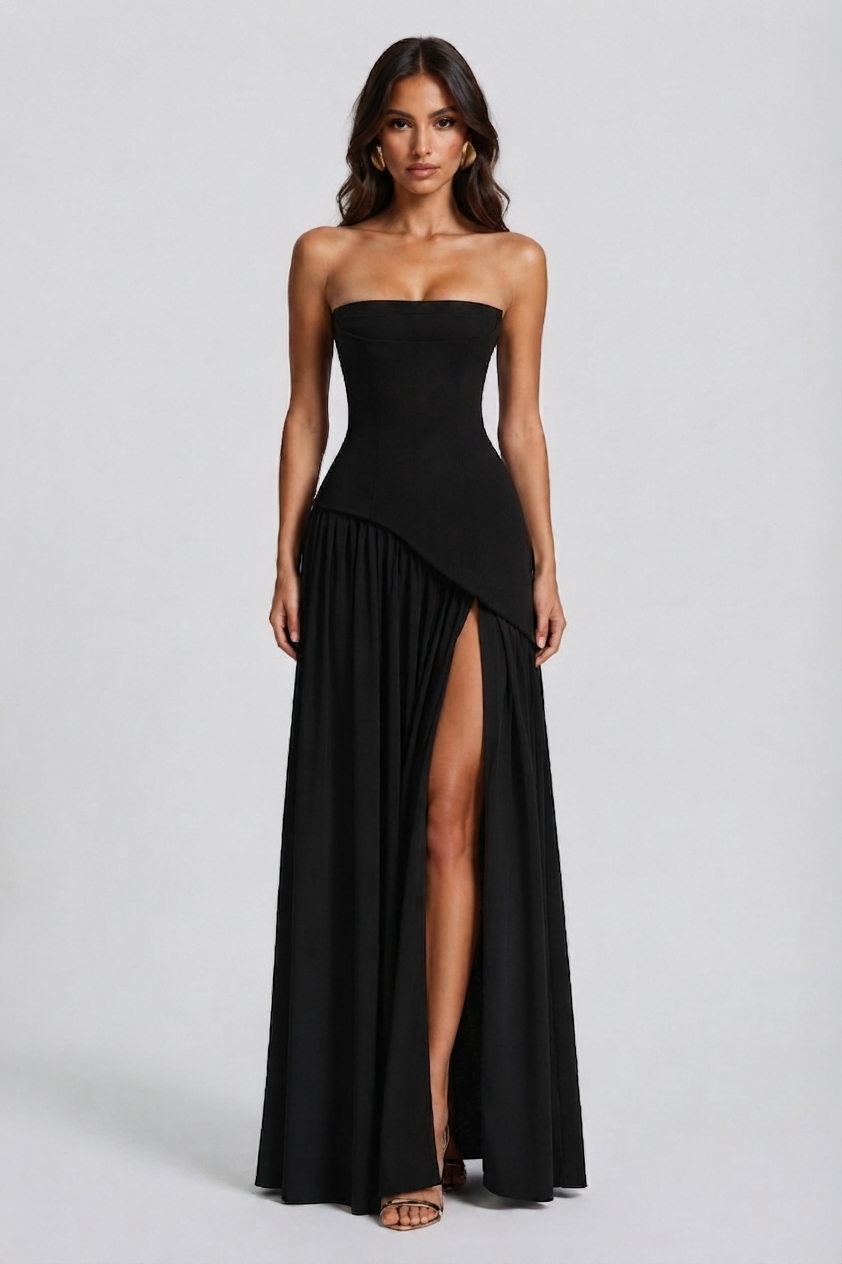 Robe de soirée longue drapée pour femme, corset fendu sur le côté | Raquel